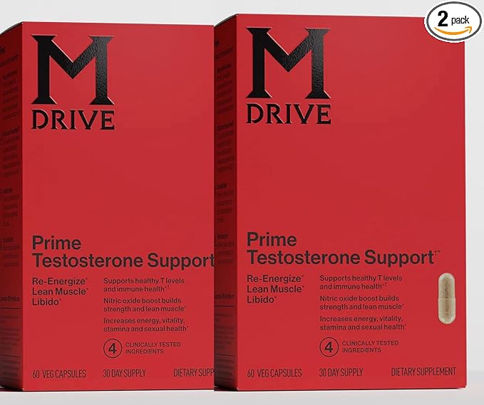 Mdrive Prime - Men's T-Support Supplement, Max Energy, Focus & Lean Muscle, KSM-66 Ashwagandha, S7 Nitric Oxide Booster, Bioperine and DHEA, 60 Servings, 120 Count