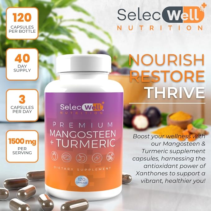 Mangosteen + Turmeric Capsules | Joint & Digestion Support | Formulated for Wellness, Includes Natural Ingredients | 120 Vegetarian Capsules, 1500mg per Serving