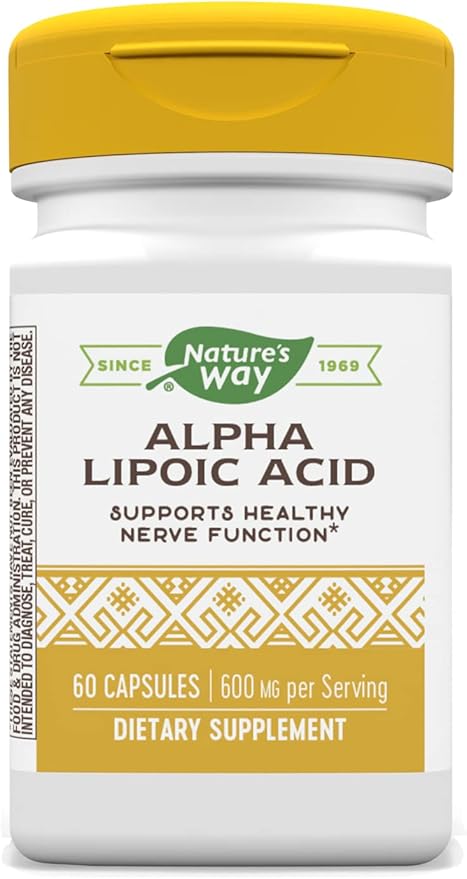 Nature's Way Alpha Lipoic Acid, Supports Healthy Nerve Function & Antioxidant Pathways*, 600 mg per 3-Capsule Serving, 60 Capsules (Packaging May Vary)