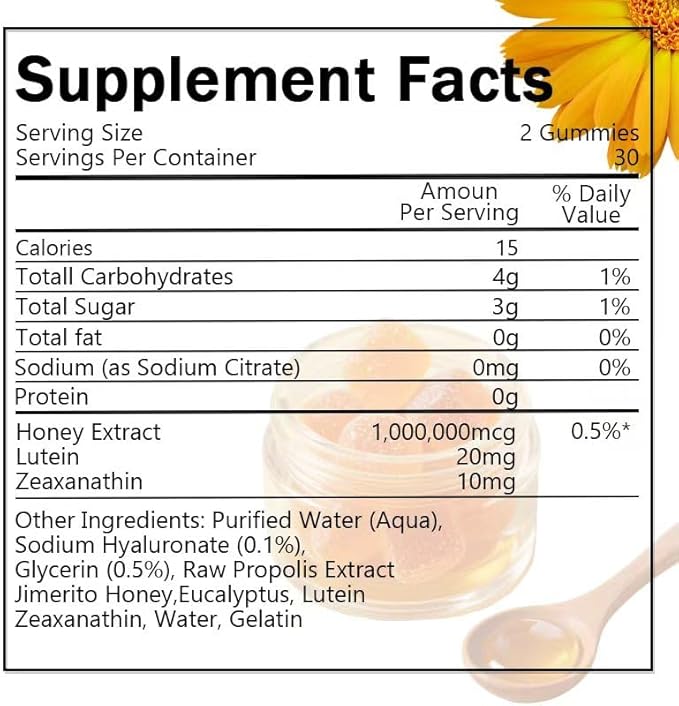 Jimerito Honey Lutein Gummies,Lutein & Zeaxanthin Supplements，20mg Gummies-30-day Supply (1pc)