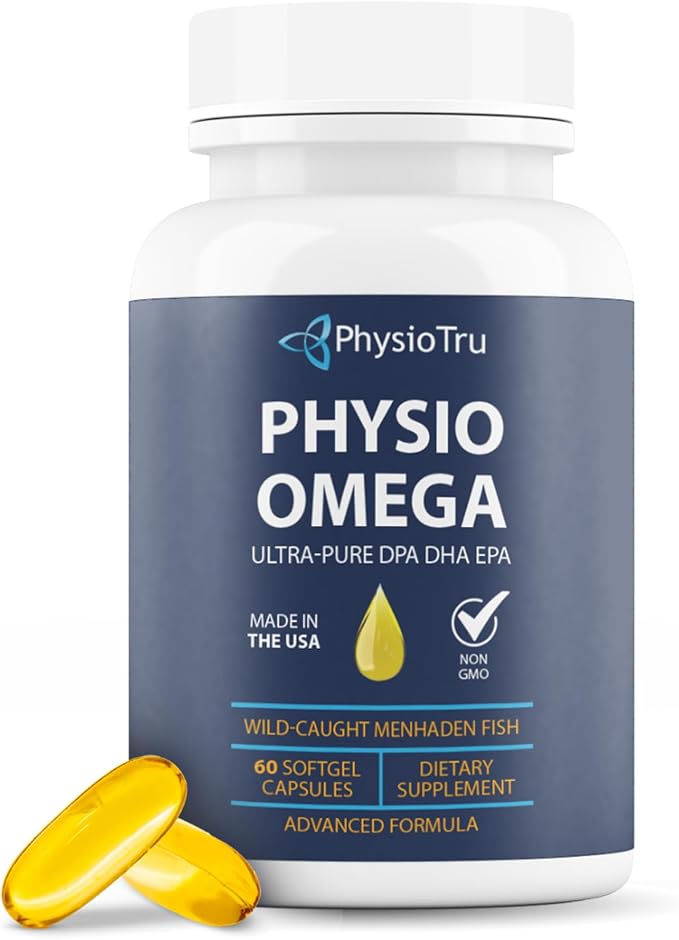 Physio Omega 2400mg Fish Oil with Omega 3 Fatty Acid Supplement - Vascular & Cognitive Supplements for Adults - Non-GMO, Burpless, Light Citrus Flavor, Sustainably Sourced - 1 Pack, 60 Softgels