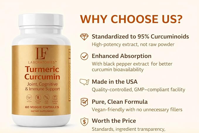 Turmeric Curcumin 2600mg Supplement — 95% Curcuminoids with Black Pepper Extract — High Absorption — Joint Mobility & Vitality Support — Vegan Capsules