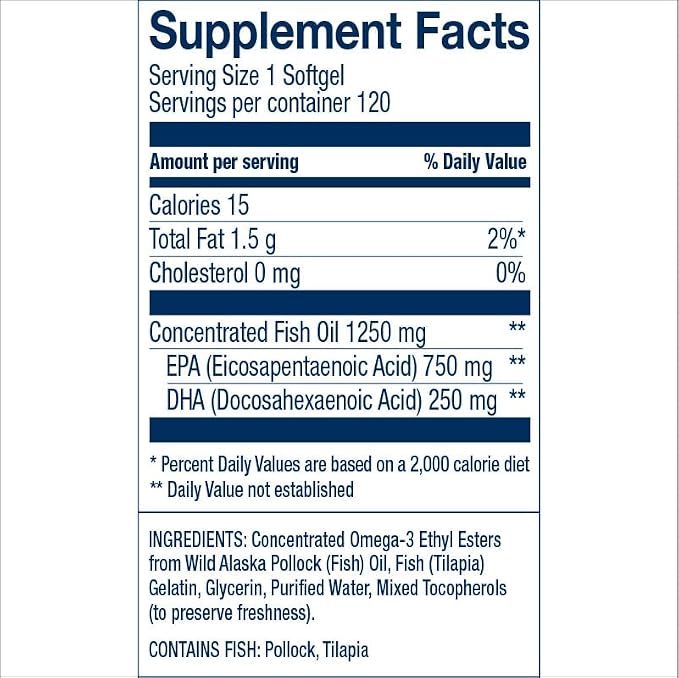 Wiley's Finest Wild Alaskan Fish Oil Peak EPA - Triple Strength Peak EPA & DHA Supplement - 1000mg Fish Oil - Omega-3s for Joint Health Support - 120 Softgels (120 Servings)
