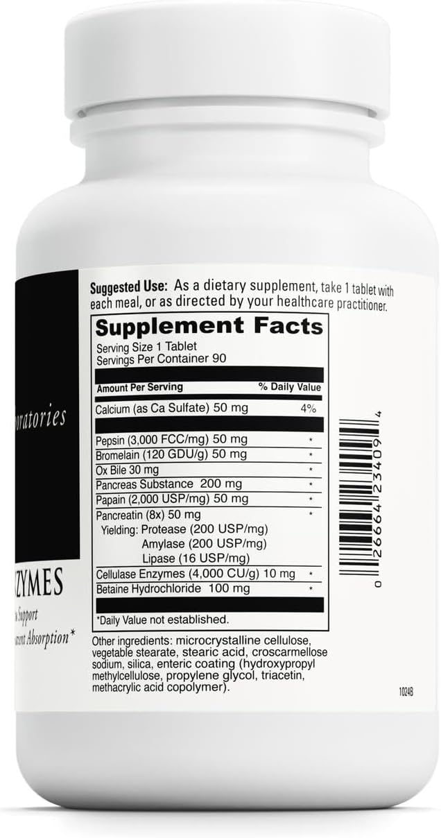 DAVINCI Labs Digestive Enzymes Dietary Supplement Supports Digestive Tract Function & Nutrient Absorption - with Calcium, Pepsin, Bromelain, Papain, Pancreatin and More - Gluten-Free - 90 Tablets