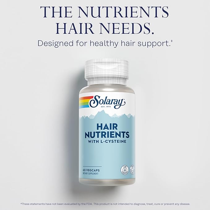 SOLARAY Hair Nutrients with L-Cysteine - Hair Vitamins with Biotin for Hair Growth Support - Hair Skin and Nails Vitamins for Women and Men - Lab Verified, 60-Day Guarantee - 30 Servings, 60 VegCaps