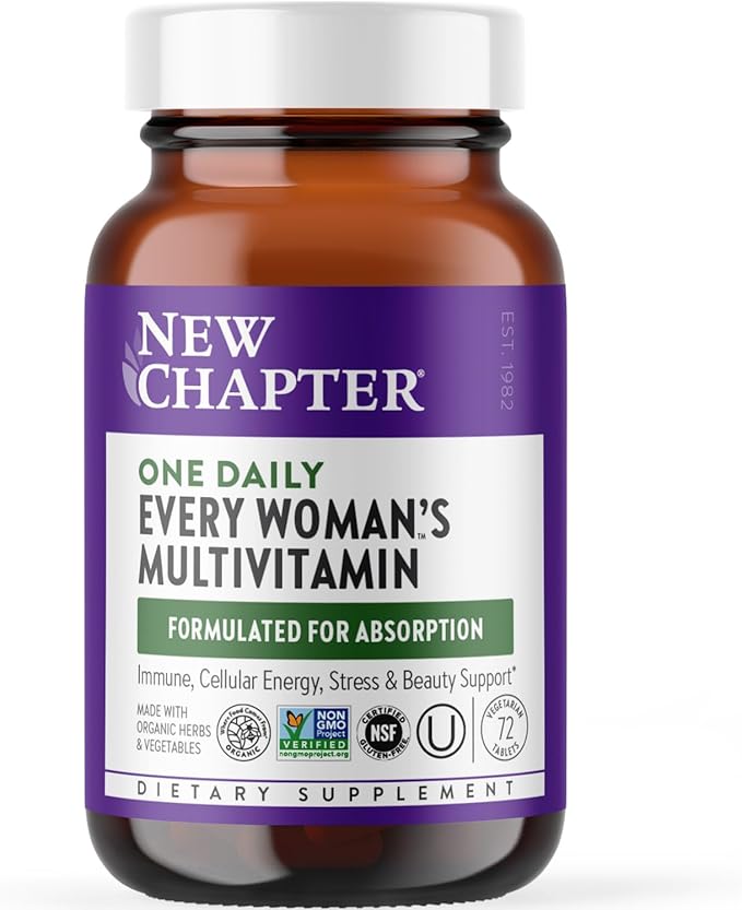 New Chapter Women’s Multivitamin, Iron, B6, B12, Biotin for Hair Growth, D3, Vit C, Zinc for Immune & Stress Support, Gentle on an Empty Stomach, One Daily, Non-GMO, Gluten-Free, 18+, 72 Tablets