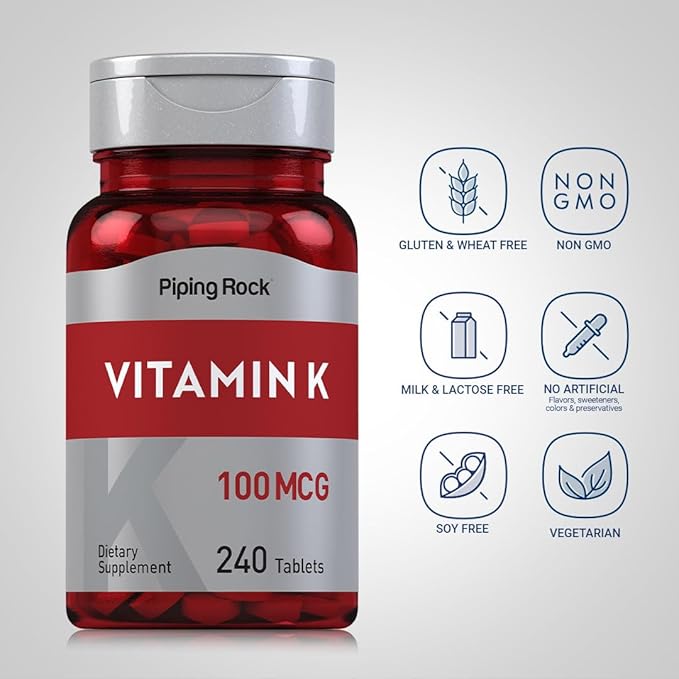 Piping Rock Vitamin K | 100 mcg | 240 Tablets | Supplement for Women and Men | as Phytonadione | Vegetarian, Non-GMO, Gluten Free