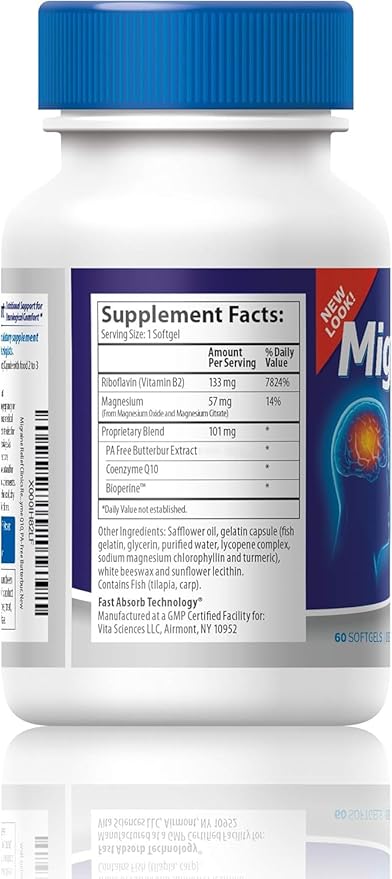 Vita Sciences Migravent – Advanced Nutritional Formula with Magnesium, CoQ10, Vitamin B2, and Butterbur for Brain and Circulatory Wellness – 60 Capsules
