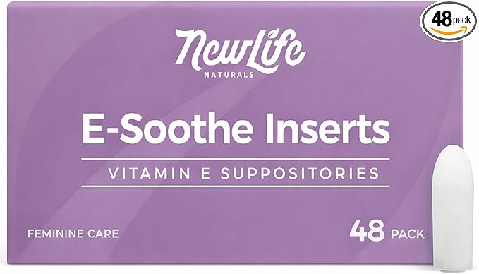 NewLife Naturals Vitamin E Suppositories for Women 38IU ESoothe - All Natural Moisturizer Support - Feminine Care Hydration and Moisture Support, Postpartum Hormonal Changes & More - 48 Inserts, USA