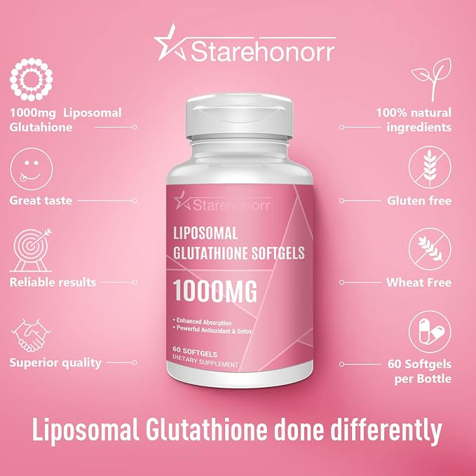 Liposomal Glutathione Softgels 1500MG, Reduced Glutathione Supplement with Vitamin C, Better Absorption, Non-GMO Powerful Antioxidant for Healthy Aging, Detox, Immune Health,120 Softgels