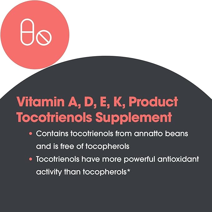 Allergy Research Group Delta-Fraction Tocotrienols Supplement - 50 mg Vitamin E, Annatto, Gamma, Tocotrienols Only, Tocopherol-Free, Hypoallergenic, Softgels - 75 Count