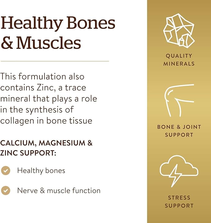 Solgar Calcium Magnesium Plus Zinc, 250 Tablets - Promotes Healthy Bones and Teeth - Supports Nerve & Muscle Function - Non GMO, Vegan, Gluten Free, Dairy Free, Kosher, Halal - 83 Servings