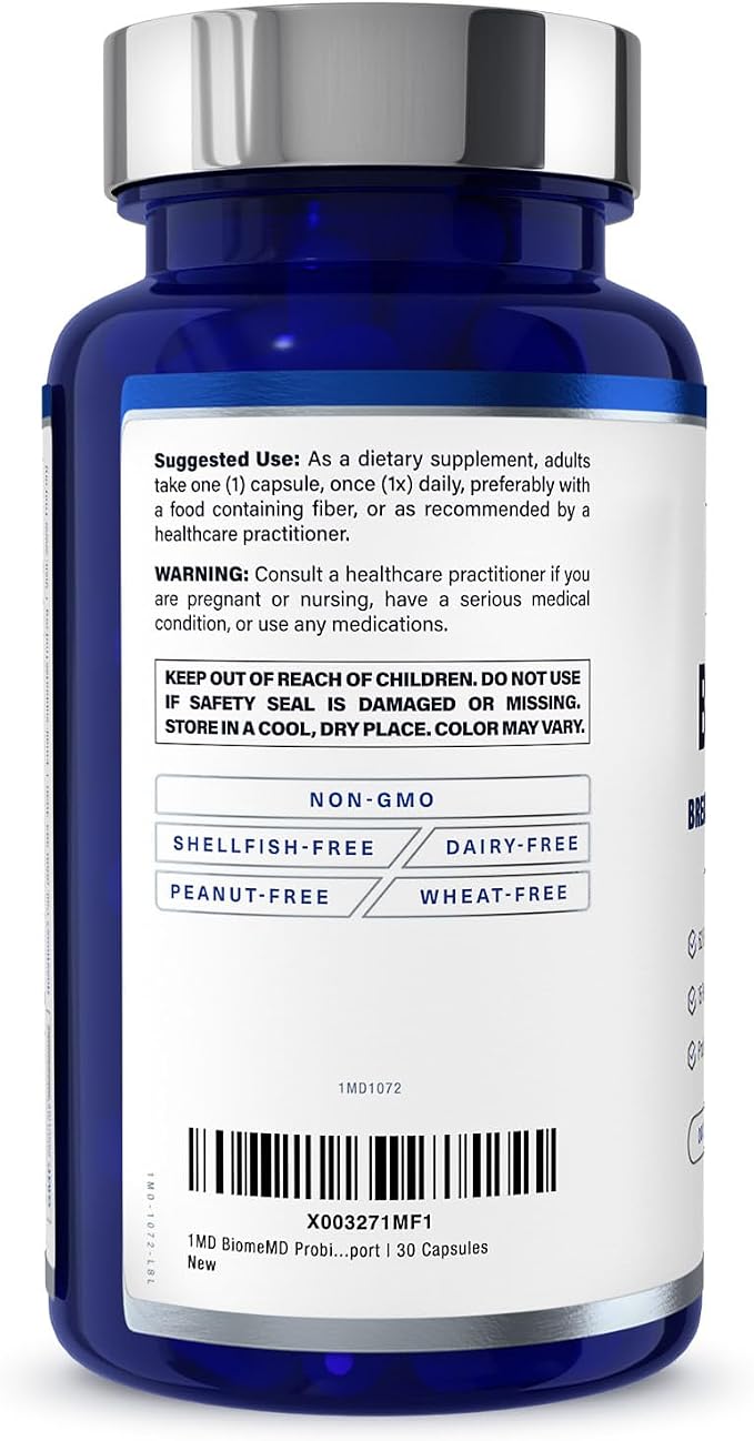 1MD Nutrition BiomeMD Probiotics | 62 Billion CFUs, 15 Comprehensive Strains - Pro & Prebiotics | Doctor-Formulated for Digestive Health & Immune Support | 60 Capsules