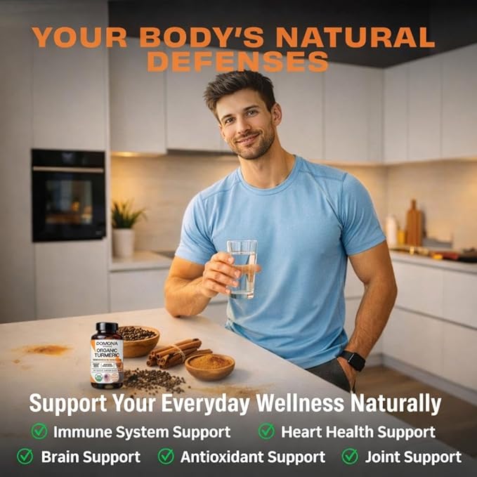 Pomona Wellness Organic Turmeric Supplement 2100 mg, USDA Organic, Non-GMO, Vegan, Turmeric Curcumin with Black Pepper for Absorption, for Joint Support and Immunity, 90 Tablets