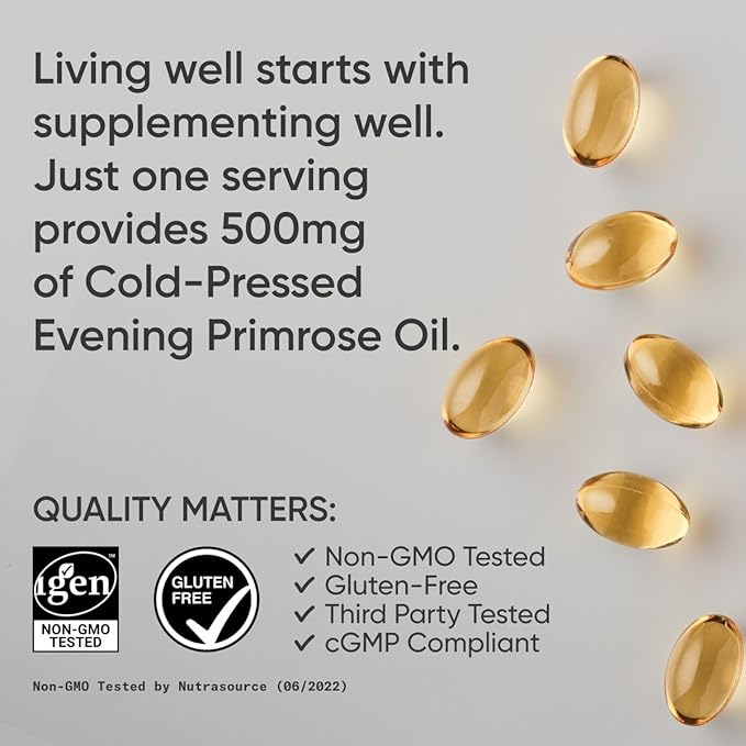 Sports Research Evening Primrose Oil (500mg) Cold-Pressed with No fillers or Artificial Ingredients, Non-GMO Tested - Gluten & Soy Free (240 Liquid Softgels) (Pack of 2)
