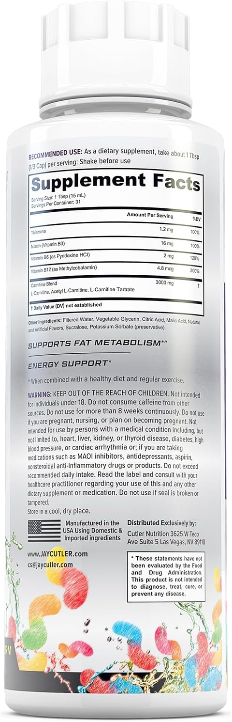 Cutler Nutrition Liquid L-Carnitine Fat Burner Supplement with Acetyl L-Carnitine & L-Carnitine Tartrate - Fat Burner Formula for Optimal Absorption, Energy & Muscle Support | Sour Gummy Flavor