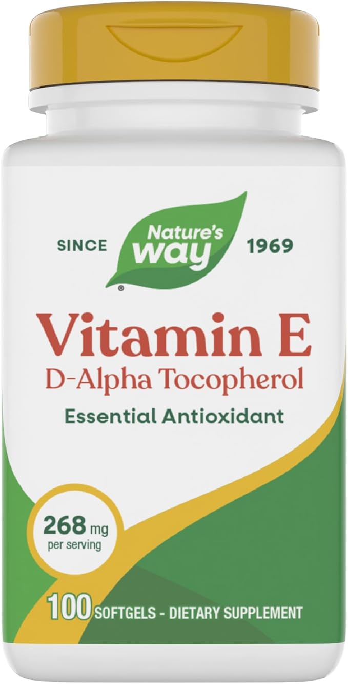 Nature’s Way Vitamin E D-Alpha Tocopherol - 268 mg per serving - Antioxidant – Essential Nutrient for Heart Muscle Cells* - Gluten Free - 100 Softgels