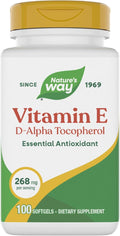 Nature’s Way Vitamin E D-Alpha Tocopherol - 268 mg per serving - Antioxidant – Essential Nutrient for Heart Muscle Cells* - Gluten Free - 100 Softgels