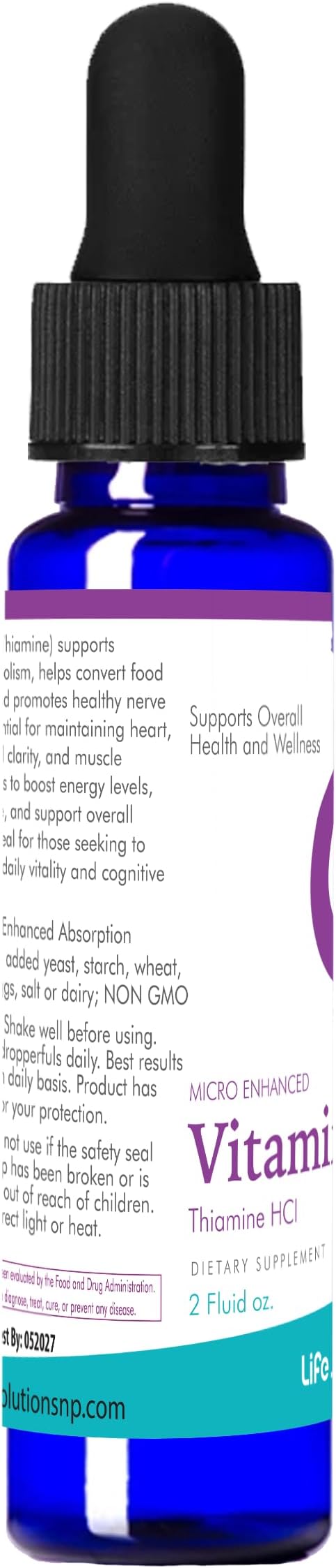 Life Solutions Vitamin B1 Dropper 2 oz - Thiamine B1 Supplement - Essential B1 Vitamins for Energy Boost and Nervous System Support - Liquid Formula for Easy Absorption