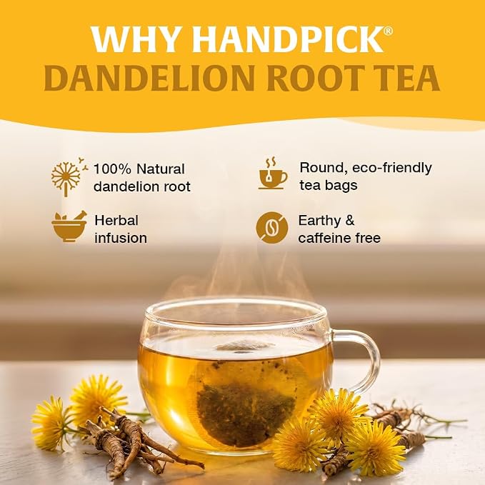 HANDPICK - Dandelion Root Tea bags, 40 Teabags - Natural Dandelion Herbal Tea - Non-GMO - Caffeine-free