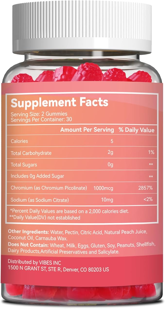 Chromium Picolinate Gummies 1000 mcg, Vegan, Gluten-Free, Peach Flavor, 60 Vegan Gummies