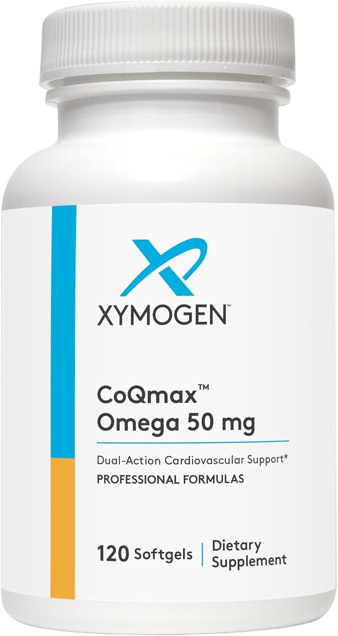 XYMOGEN CoQmax Omega 50 mg - Dual-Action Heart Health Support - CoQ10 Plus Fish Oil Omega-3 - MaxSimil Monoglyceride EPA DHA - Enhanced Absorption - 120 Softgels