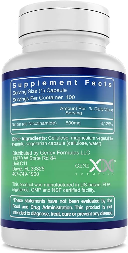 Genex Formulas Nicotinamide 500mg (3-Pack) Vitamin B3 Flush Free Niacin Capsules for Healthy Skin - Niacinamide Supplement Pills help Produce Keratin & Support Skin Cell Health & Energy (300 Capsules)