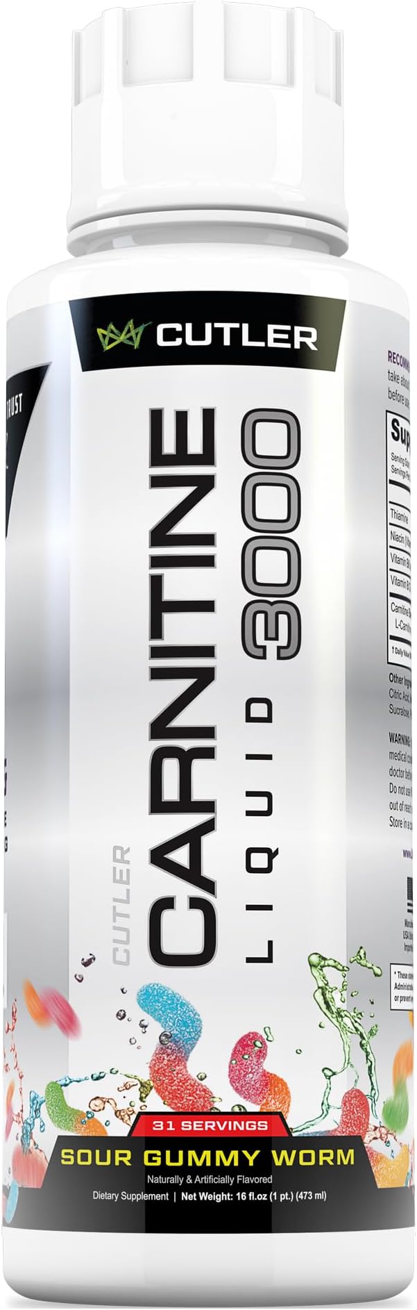 Cutler Nutrition Liquid L-Carnitine Fat Burner Supplement with Acetyl L-Carnitine & L-Carnitine Tartrate - Fat Burner Formula for Optimal Absorption, Energy & Muscle Support | Sour Gummy Flavor