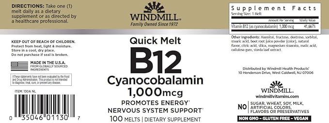 Windmill B-12 1000 Mcg Tabs 100's Windmill *New Quick-melt*, Assorted