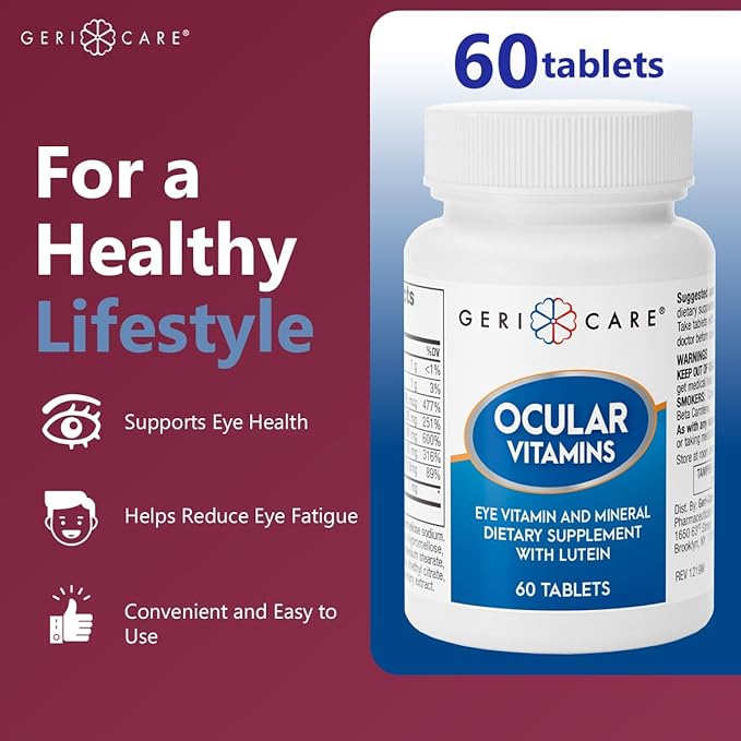 GeriCare Ocular Vitamins, Eye Vitamins and Minerals with Lutein, Dietary Supplement Tablets, 60 Count (Pack of 1)