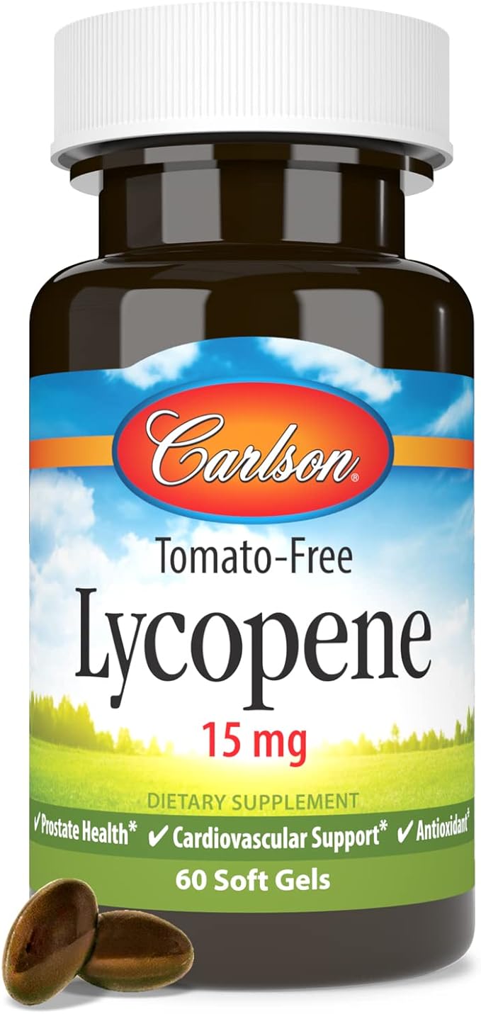 Carlson - Lycopene, 15 mg, Tomato-Free, Prostate Health & Circulation Support, Optimal Wellness, 60 Softgels