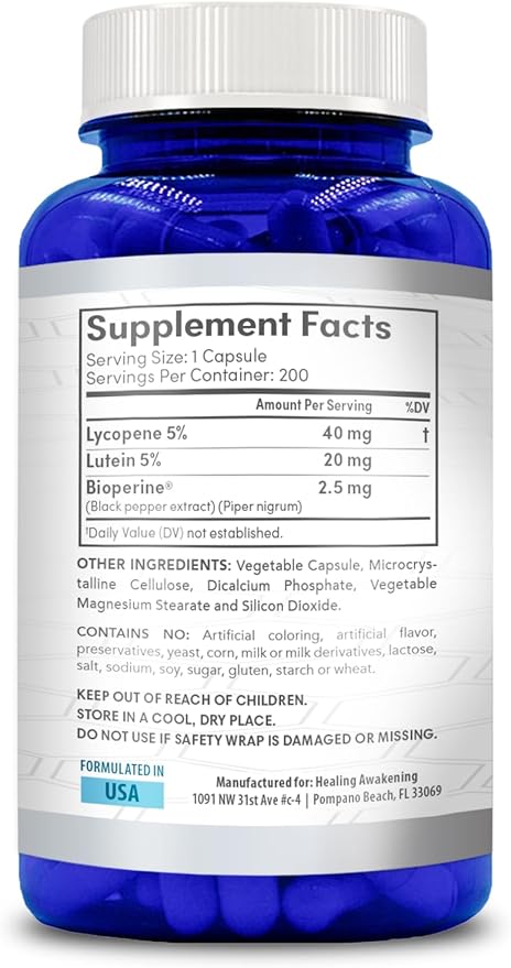 Lycopene & Lutein Complex 60mg per Caps, 200 Veggie Capsules