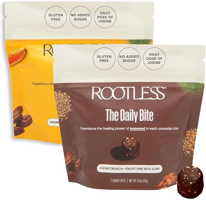 Rootless Seaweed Daily Bites – Orange Pistachio & Cacao Crunch – 2 Week Supply for Hormone & Thyroid Health | 100% Daily Iodine, Whole Food Ingredients – 2 Pack