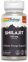 SOLARAY Shilajit 500 mg, PrimaVie (R) Himalayan Shilajit for Men, Adaptogenic Cellular Energy Support, Men’s Health Supplement, Vegan, Gluten Free, 60-Day Guarantee - 30 Servings, 60 VegCaps