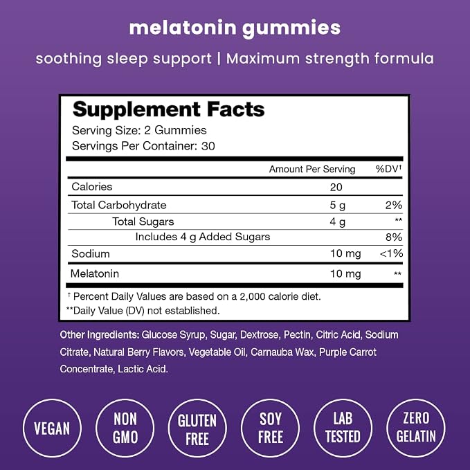 NutraChamps Melatonin Gummies for Adults, Extra Strength Sleep Aid Vitamins, 5mg or 10mg Dose, Vegan Natural Strawberry Flavor Supplement for Better Sleep, Healthy Sleep Cycles, 60 Gummies