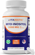 Vitamatic Myo-Inositol 2000 mg Per Serving – 240 Vegetable Capsules – 60 Servings – Non-GMO, Gluten Free – Made in USA