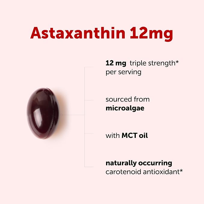 Micro Ingredients Astaxanthin 12mg with MCT Oil, 90 Softgels | Premium Astaxanthin Antioxidant Supplements* | Fresh Microalgae Source | Triple Strength, Non-GMO, Gluten Free, No Soy