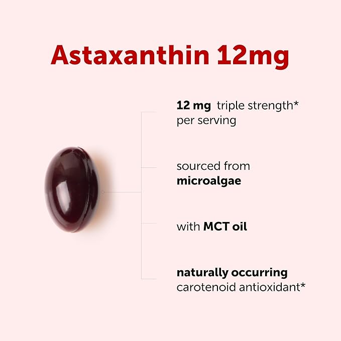 Micro Ingredients Astaxanthin 12mg with MCT Oil, 45 Softgels | Premium Astaxanthin Antioxidant Supplements* | Fresh Microalgae Source | Triple Strength, Non-GMO, Gluten Free, No Soy