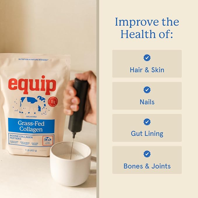 Equip Foods Grass Fed Collagen Powder | Hydrolyzed Bovine Collagen Peptides with Amino Acids | Prime Beef Collagen for Healthy Joints, Skin & Nails | Non-GMO, Paleo Friendly | 30 Servings, Unflavored