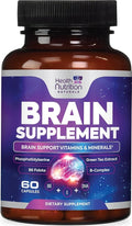 Brain Memory Supplement - 3X Strength Nootropics for Concentration, Clarity & Focus Support - Brain Health Cognitive Vitamins with Bacopa, Phosphatidylserine & DMAE, Brain Booster, 60 Capsules