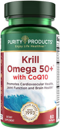 Krill Omega 50 Plus w/ CoQ10 from Purity Products - 1300mg Krill Oil and Fish Oil Blend - 100mg CoQ10-500mg Natural Astaxanthin - Support for Cardio, Joint and Brain Health - 60 Mini Soft Gels