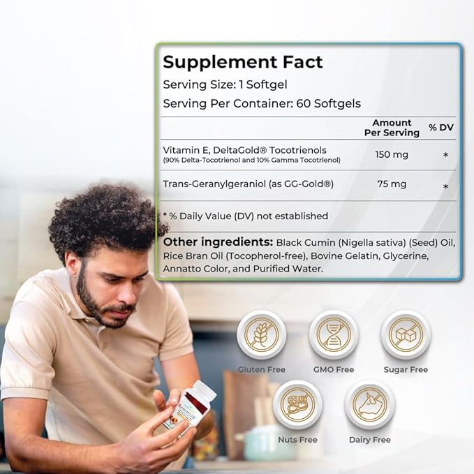 WELLNESS EXTRACT Annatto Tocotrienols 150mg with GG, Vitamin E Supplement, Tocopherol-Free, Non-GMO, Gluten Free, Antioxidant Support for Heart & Cellular Health, 60 Softgels