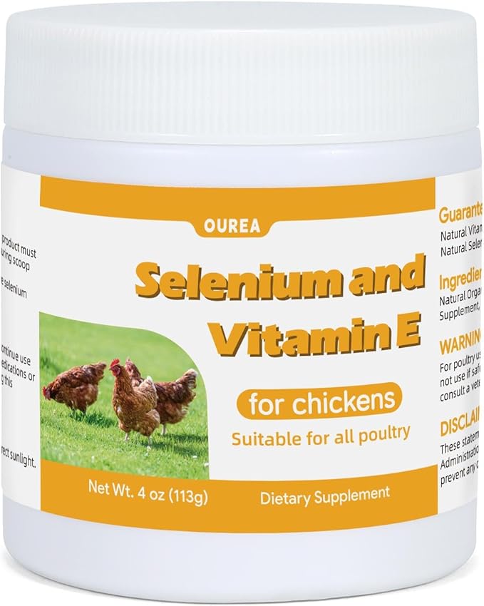 Selenium and Vitamin E Powder for Chickens, Selenium for Chickens, Immune System, Muscle Support & Prevents, Improve Wry Neck, Selenium, Vitamin E Supplements, Suitable for All Poultry, Chicken & More