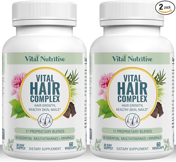 VITAL NUTRITIVE Vital Hair Complex -Hair Growth Vitamins for Women and Men -Biotin & Vitamin B -Hair Growth Supplement for Healthy Hair Skin & Nails -Hormone & Gluten Free -Hair Vitamins for Women