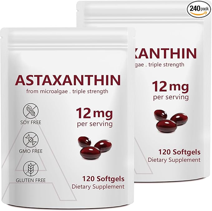 2 Pack Astaxanthin 12mg, Premium Astaxanthin Antioxidant Supplements with Antioxidant Activity, Supports Eye, Immune, Skin Health, Internal Circulation