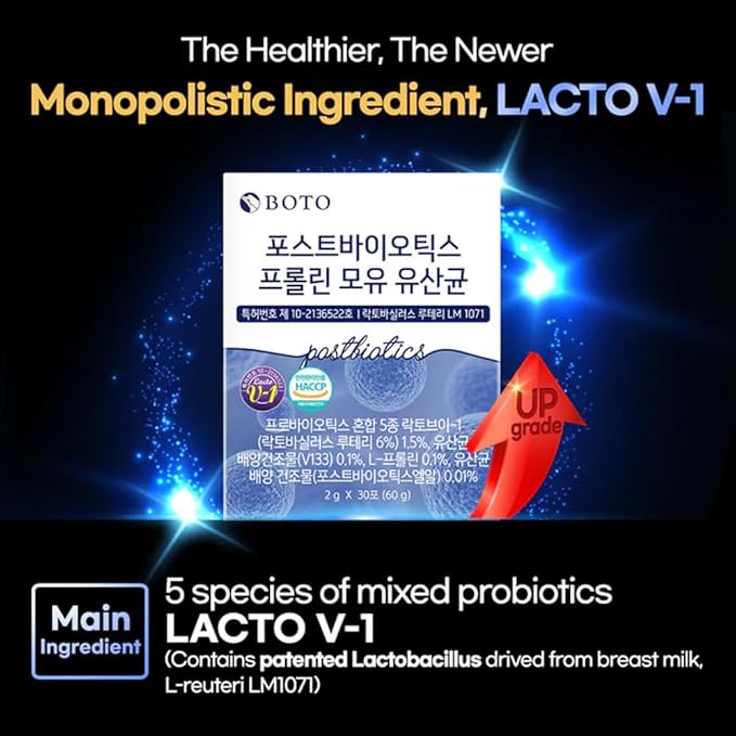 BOTO Korean Care it Probiotics Natural Prebiotics Proline Breast Milk Lactobacillus, Colon Cleanse, Immunity Support - 1 Month (30 of Pack, PostBiotics)