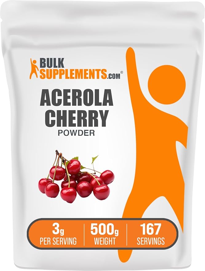 BulkSupplements.com Acerola Cherry Powder - Fruit Powder, Acerola Cherry Supplement, Vitamin C Supplement - Gluten Free, 3g per Serving, 500g (1.1 lbs) (Pack of 1)