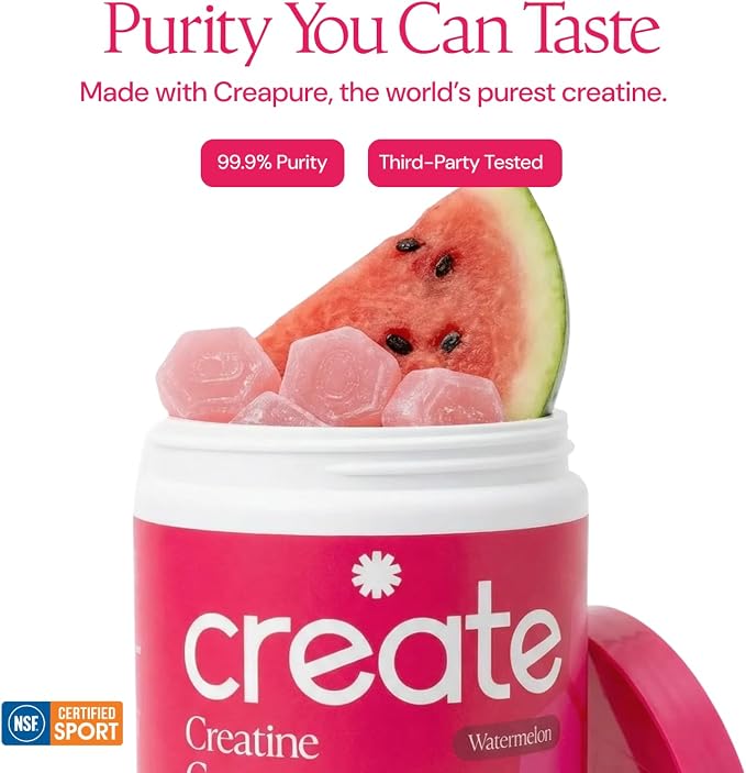 Create Creatine Monohydrate Gummies for Men & Women, Boost Focus, Strength, and Endurance, Anti-Melting Formula, Vegan, Gluten-Free, Non-GMO, 1.5g of Creatine per Gummy (Watermelon)