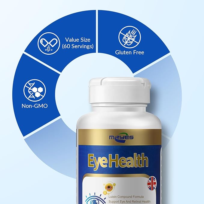 Lutein 20 mg with Zeaxanthin, Bilberry Extract, Vitamin E for Men and Women, Eye Health Dietary Supplement, Relieves Eye Tiredness and Dryness, Supports Vision Clarity and Eye Health - 120 Capsules