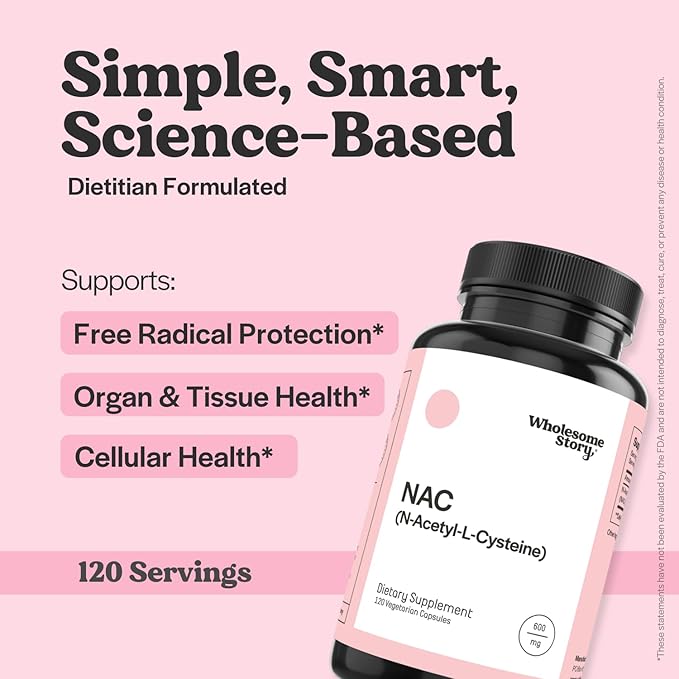 Wholesome Story NAC Supplement N Acetyl Cysteine 600 mg | Liver, Lung & Fertility Support | 120 Capsules | 120 Serving Supply (Pack of 2)